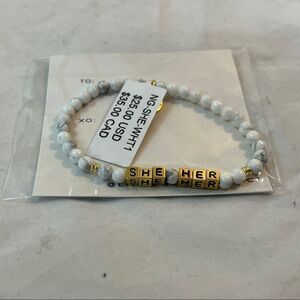 Little Words Project Bracelet She Her Stretch Beaded Gold Marble Neutral Casual